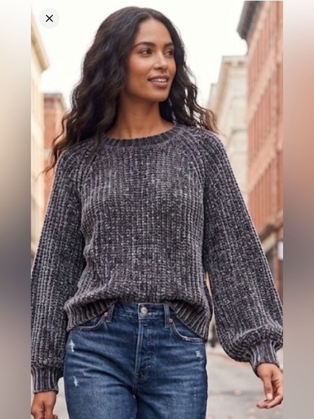 Bella Dahl Heathered Gray Chenille Ribbed Crewneck Sweater NWT